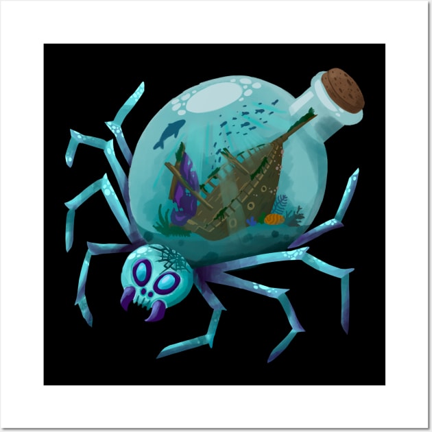 Giant Sea Spider with Ship in a Bottle Wall Art by narwhalwall